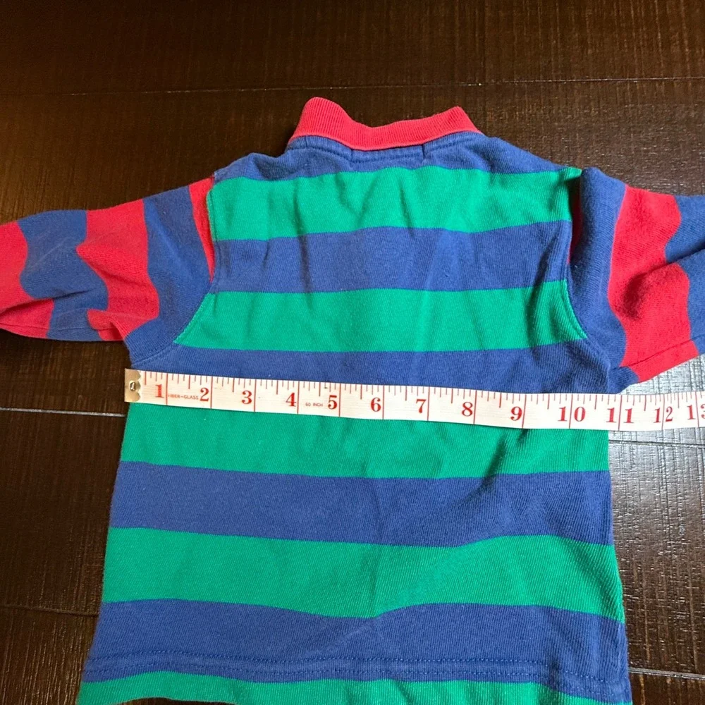 Vintage Gymboree Kids Striped Long Sleeve Polo Shirt Blue Green Red Small Rugby